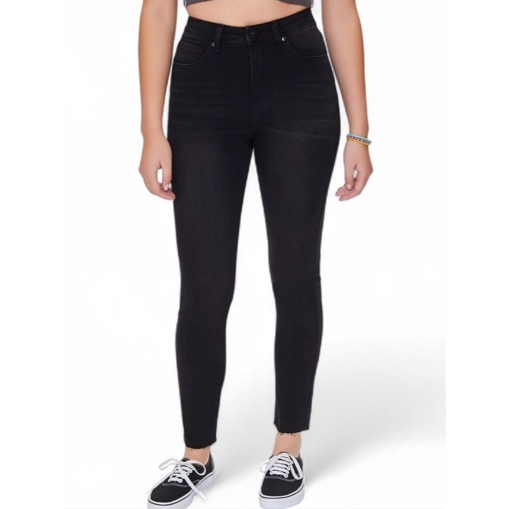 Forever 21 Black Essentials High-Rise Frayed Jeans 30